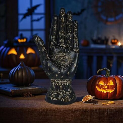 Palmistry Hand Resin Statue Telling Palm Reading, Ancient Mystical Palm with Lines and Symbols Sculpture for Palm Readers（Black） in Saudi Arabia