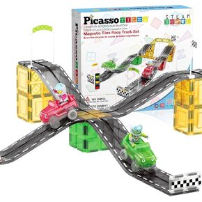 PicassoTiles 50 قطعة سباق السيارات المسار بناء كتلة لعبة تعليمية مجموعة البلاط المغناطيسي المغناطيس DIY Playset 2 تضيء STEM مجموعة بناء التعلم التنسيق بين اليد والعين التدريب على المهارات الحركية الدقيقة in Kuwait