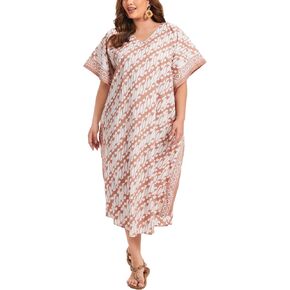 Beautybatik Women Hand Blocked Batik Cotton Caftan Kaftan Loungewear Maxi Plus Size Long Dress in Saudi Arabia