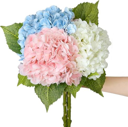 SIITUMEIZI Hydrangea Pink Artificial Flower Fake Pink Flowers 21 Inch Latex Fake Hydrangeas 3Pc in Kuwait