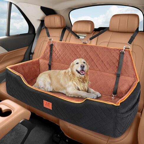 XIEEAOZEE Dog Car Seat for Large/Medium Dog, Comfortable Dog Car Bed Pet Booster for Back Seat, Fully Detachable & Washable Dog Travel Seat with Thick Cushion (Black&Gray) in Saudi Arabia
