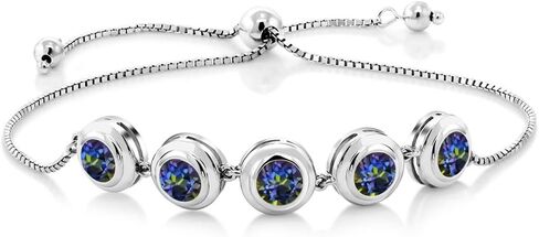Gem Stone King 925 Sterling Silver White Moissanite Tennis Bracelet For Women (4.00 Cttw, Round 6MM, Gemstone Birthstone, Fully Adjustable Up to 9 Inch) in Saudi Arabia