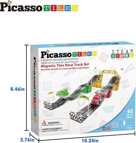 PicassoTiles 50 قطعة سباق السيارات المسار بناء كتلة لعبة تعليمية مجموعة البلاط المغناطيسي المغناطيس DIY Playset 2 تضيء STEM مجموعة بناء التعلم التنسيق بين اليد والعين التدريب على المهارات الحركية الدقيقة in Kuwait