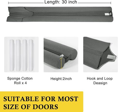fowong Door Draft Stopper 30" to 36" Adjustable Under Door Noise Stopper for Bottom of Doors, Soundproofing Door Guard Windproof Door Sweep Seal Large Gap for Interior Exterior Doors, Grey in Saudi Arabia