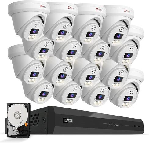 Anpviz 16CH 4K PoE Security Camera System, 16pcs 8MP Wired PoE Cameras with 2-Way Audio, 100ft Smart Color Night Vision and Person Vehicle Detection, 4K/8MP 16CH NVR with 4TB HDD Pre-Installed in Saudi Arabia
