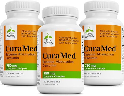 Terry Naturally CuraMed 750 mg Curcumin Complex - 120 Softgels, Pack of 3 - Superior Absorption BCM-95 - Non-GMO, Gluten Free, Halal - 360 Total Servings in Saudi Arabia
