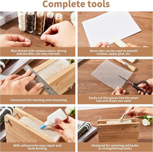 مكبس كتب خشبي من الخيزران لتجليد الكتب - آلة تجليد الكتب المحمولة ومكبس الكتب (11.6 × 7.9 بوصة) in Kuwait