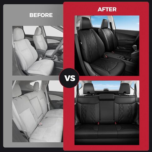 FREESOO CRV Seat Covers - Custom Fit Car Seat Covers Full Set for CRV 2017-2022 - Luxury Waterproof Leather Seat Covers for SUV - Black in Kuwait