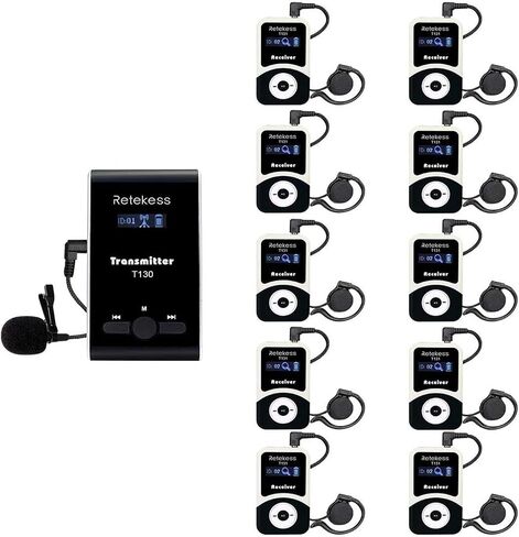 Retekess T130 Wireless Tour Guide System, Simultaneous Translation Equipment, Instant Interpretation with 2 Wireless Mic and 32-Slot Charge Case for School,Church (Case of 2 Transmitters 30 Receivers) in Saudi Arabia