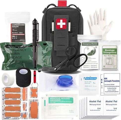ترقية 69 قطعة من قطع الليزر التكتيكية Molle Ifak Trauma Kit Refil Medical Emergency Survival First Aid Kit Rip Away EMT Medic Kit للتخييم العسكري والمشي لمسافات طويلة والسفر (أسود) in Kuwait