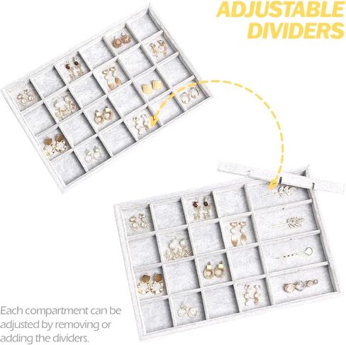 RJ Displays-Ice Grey Velvet Decorative 24 Slot Jewelry Display Box Dresser Top For Necklace, Earrings, Pendants, Organizer, 24 Slot in Saudi Arabia