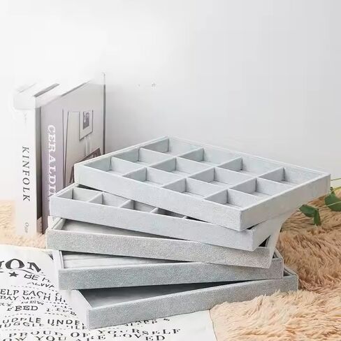 RJ Displays-Ice Grey Velvet Decorative 24 Slot Jewelry Display Box Dresser Top For Necklace, Earrings, Pendants, Organizer, 24 Slot in Saudi Arabia
