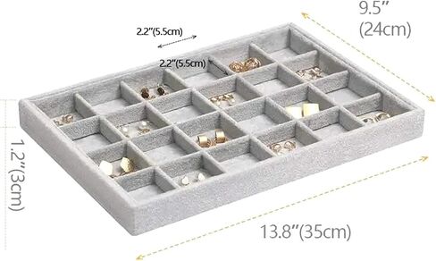 RJ Displays-Ice Grey Velvet Decorative 24 Slot Jewelry Display Box Dresser Top For Necklace, Earrings, Pendants, Organizer, 24 Slot in Saudi Arabia