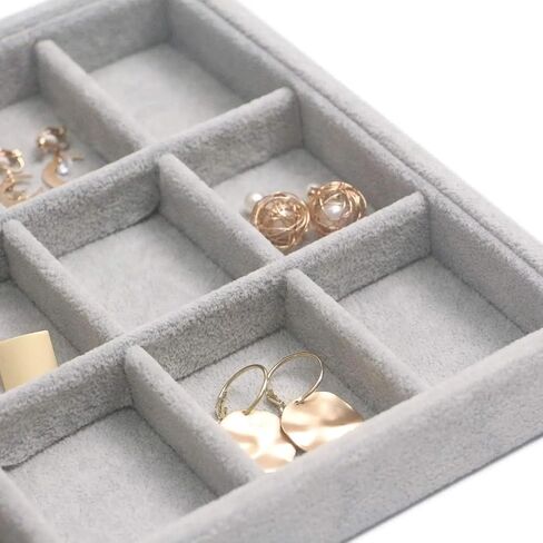RJ Displays-Ice Grey Velvet Decorative 24 Slot Jewelry Display Box Dresser Top For Necklace, Earrings, Pendants, Organizer, 24 Slot in Saudi Arabia