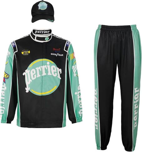 Adult Mens Ricky Bobby Costume Racing Full Set Jumpsuit Cap Talladega Nights Costume Halloween Party Full Suit Set in Saudi Arabia