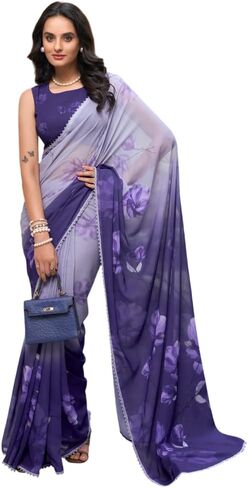 Mohit Creations Women's Partywear Printed Saree with Unstitched Blouse in Saudi Arabia
