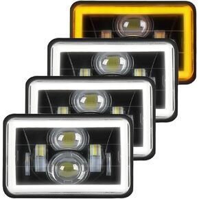 مصابيح أمامية LED BraveWAY 4x6 مع هالة بيضاء/كهرمانية، مصابيح أمامية مختومة متوافقة مع شيفروليه كامارو C10/بيتربيلت/كينورث/فرايتنغر/فورد/تشيفي/أولدزموبيل