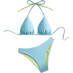 SHENHE Women's Triangle High Cut Bikini Tie Back 2 Piece Halter Swimsuits Bathing Suit
