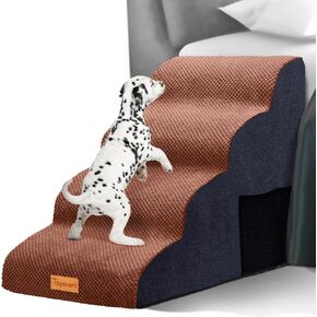 Topmart Wider High Density Foam Dog Steps 4 Tiers,Extra Wide Deep Pet Steps,Non-Slip Pet Stairs,Dog Ramp for Bed,Soft Foam Dog Ladder,Best for Older Dogs Injured,Older Pets,Cats with Joint Pain