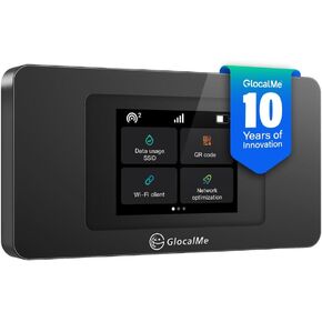 نقطة اتصال متنقلة GlocalMe Mini Turbo 4G LTE، لا حاجة إلى بطاقة SIM، جهاز فتح نقطة اتصال واي فاي محمولة للمنزل أو السفر في أكثر من 150 دولة، اختيار تلقائي للشبكة المحلية الذكية، مع بيانات 8 جيجابايت وعالمية 1 جيجابايت