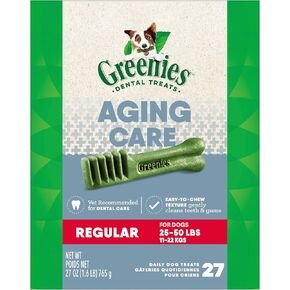 GREENIES رعاية الشيخوخة العادية الطبيعية للكلاب العناية بالأسنان يمضغ صحة الفم للكلاب، 27 أوقية. حزمة (27 قطعة)