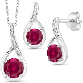 Gem Stone King 925 Sterling Silver Sky Blue Aquamarine and Diamond Pendant and Earrings Jewelry Set For Women (1.69 Cttw, Round Gemstone Birthstone, with 18 Inch Silver Chain)