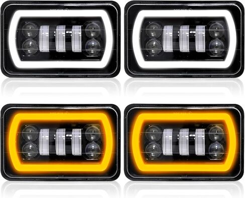 مصابيح أمامية LED BraveWAY 4x6 مع هالة بيضاء/كهرمانية، مصابيح أمامية مختومة متوافقة مع شيفروليه كامارو C10/بيتربيلت/كينورث/فرايتنغر/فورد/تشيفي/أولدزموبيل in Kuwait