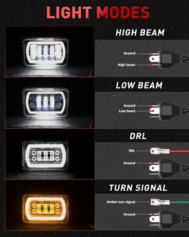 مصابيح أمامية LED BraveWAY 4x6 مع هالة بيضاء/كهرمانية، مصابيح أمامية مختومة متوافقة مع شيفروليه كامارو C10/بيتربيلت/كينورث/فرايتنغر/فورد/تشيفي/أولدزموبيل in Kuwait