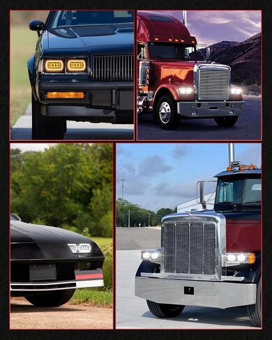 مصابيح أمامية LED BraveWAY 4x6 مع هالة بيضاء/كهرمانية، مصابيح أمامية مختومة متوافقة مع شيفروليه كامارو C10/بيتربيلت/كينورث/فرايتنغر/فورد/تشيفي/أولدزموبيل in Kuwait