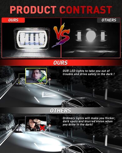 مصابيح أمامية LED BraveWAY 4x6 مع هالة بيضاء/كهرمانية، مصابيح أمامية مختومة متوافقة مع شيفروليه كامارو C10/بيتربيلت/كينورث/فرايتنغر/فورد/تشيفي/أولدزموبيل in Kuwait