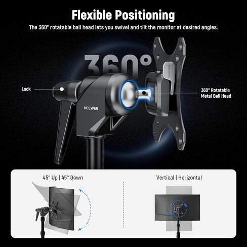 NEEWER Monitor Mount Adapter with Quick Release VESA Mount, 270° Adjustable Metal 5/8" C Stand Light Stand Adapter for Impact Screen Outdoor TV up to 17-32", Max Load 17.5lb/8kg, MA010 in Saudi Arabia