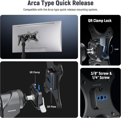 NEEWER Monitor Mount Adapter with Quick Release VESA Mount, 270° Adjustable Metal 5/8" C Stand Light Stand Adapter for Impact Screen Outdoor TV up to 17-32", Max Load 17.5lb/8kg, MA010 in Saudi Arabia