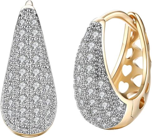 14K Rose Gold Plated Three Row Cubic Zirconia Small Huggie Hoop Earrings Fashion Jewelry for Men Women in Saudi Arabia