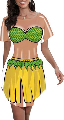 Women's Cute Bikini Printed T Shirt Dress Short Sleeve Baggy Shirt Beach Fun Swimwear Cover Up Dress in Kuwait