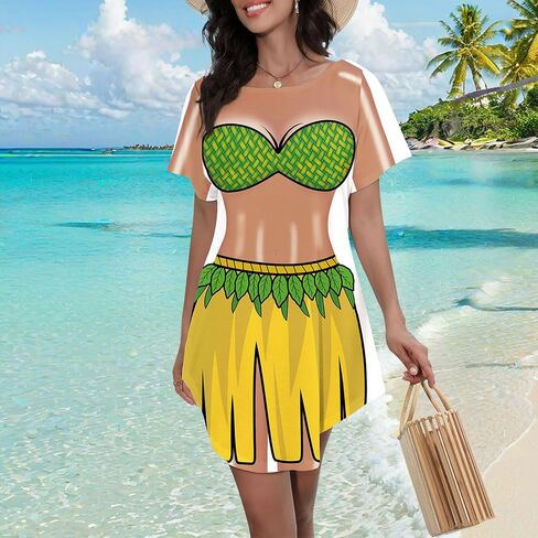 Women's Cute Bikini Printed T Shirt Dress Short Sleeve Baggy Shirt Beach Fun Swimwear Cover Up Dress in Kuwait