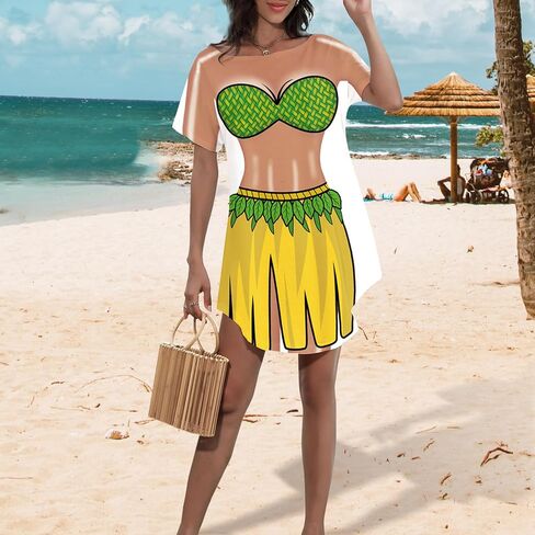 Women's Cute Bikini Printed T Shirt Dress Short Sleeve Baggy Shirt Beach Fun Swimwear Cover Up Dress in Kuwait