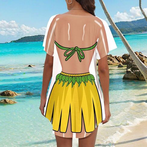 Women's Cute Bikini Printed T Shirt Dress Short Sleeve Baggy Shirt Beach Fun Swimwear Cover Up Dress in Kuwait