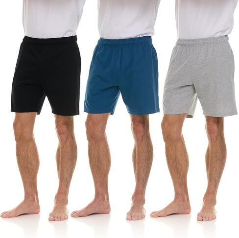 Essential Elements 3 Pack: Mens Cotton Shorts - 100% Cotton Lounge Athletic Casual Sleep Casual Pajama PJ Shorts in Kuwait