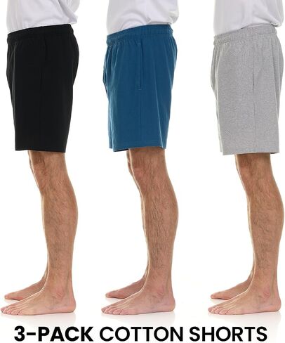 Essential Elements 3 Pack: Mens Cotton Shorts - 100% Cotton Lounge Athletic Casual Sleep Casual Pajama PJ Shorts in Kuwait