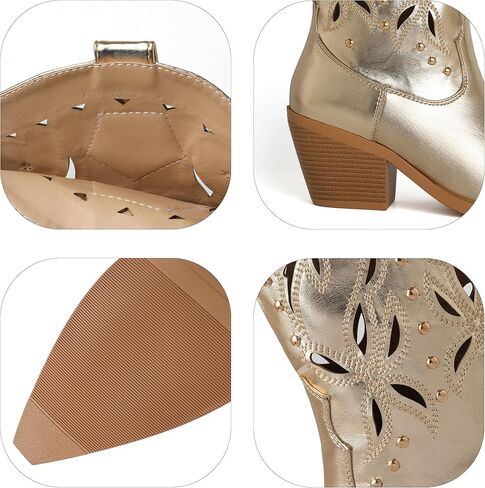 TAEPUSR المرأة أحذية كاوبوي مطرزة كعب كتلة مكتنزة الأحذية الغربية جوفاء أشار تو رصع الأحذية in Kuwait