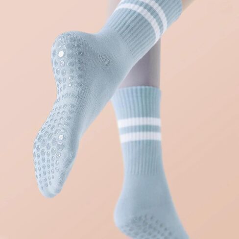 CHUNG Women Yoga Socks Cotton Non-Slip with Grips Anti-Skid for Pilates Dance above Ankle Crew Teenagers Students in Kuwait