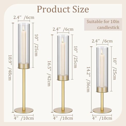 Gold Hurricane Candle Holders, Taper Glass Cover Candlestick, Tall Brass Candle Stick Decor for Table, Centerpiece, Wedding, Dinning, Party on Indoor and Outdoor, Set of 6 in Saudi Arabia