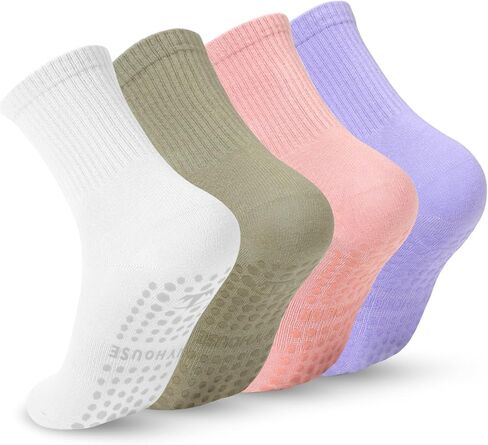 Ivyhouse Pilates Yoga Socks with Grips for Women - Crew Length Ballet Barre Socks - Sticky Workout Hospital Socks, Black, White, Dark Gray in Kuwait