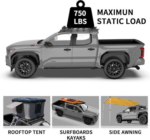 Heavy Duty Roof Rack Compatible with 4th Gen 2024 Toyota Tacoma Double/Crew Cab, No Drill Install Cargo Carrier with Aluminum T-Slot Cross Rails, Eye Bolts, Side Mount Brackets & Handles in Kuwait
