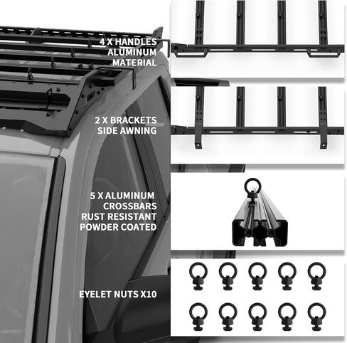 Heavy Duty Roof Rack Compatible with 4th Gen 2024 Toyota Tacoma Double/Crew Cab, No Drill Install Cargo Carrier with Aluminum T-Slot Cross Rails, Eye Bolts, Side Mount Brackets & Handles in Kuwait
