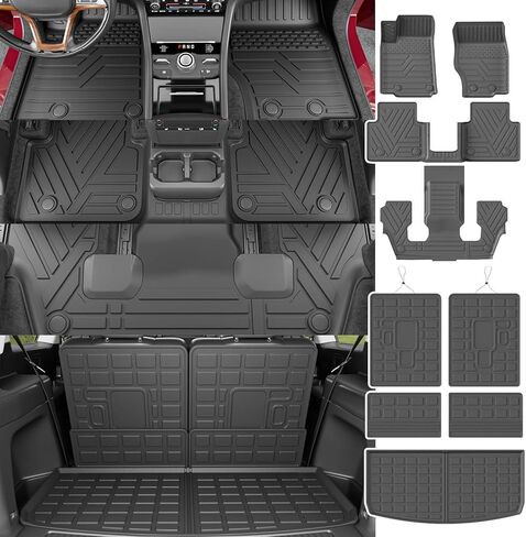 powoq Trunk Mat Compatible with 2021-2024 Jeep Grand Cherokee L&Overland Backrest Mat Replacement for Grand Cherokee L 2021-2024 Accessories(Fit Grand Cherokee L, Rear Trunk Mat+Rear Backrest Mat) in Kuwait
