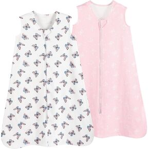 david's kids 100% Organic Cotton Baby Sleep Sack 6-12 Months, Soft Baby Wearable Blankets with 2-Way Zipper, 2 Pack Comfy Sleeping Bags for Infant Newborn Boys Girls, Medium Size, Woodland in Kuwait