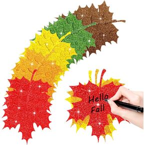 Demissle Large Fall Leaves Cutouts Thanksgiving Bulletin Board Decorations Assorted Colors Glitter Paper Leaf Cutouts Maple Leaves Autumn Leaf with adhesive dots for Classroom Decor(100 Pcs)
