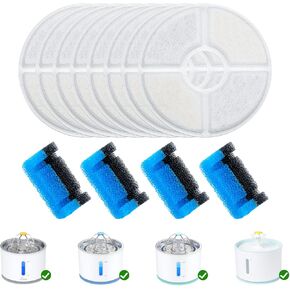Wonder Creature Cat Water Filter Replacement, 8 Round Carbon Filters and 4 Upgraded Sponge Filter for Round Stainless Steel Top Cat Fountain