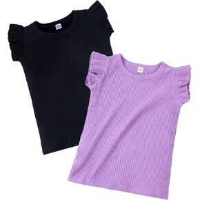 تي شيرت LYSMuch للفتيات الصغيرات بأكمام قصيرة مضلع مكشكش 2-Pack 2-6T in Kuwait